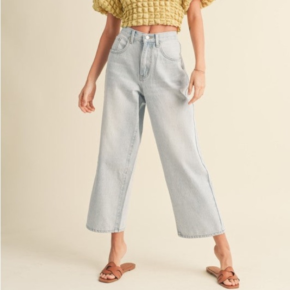 Miou Muse Lucy Wide Leg Adjustable Waist Cropped Jeans